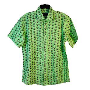 CHARLESTON THREADS Short Sleeve Button Down Mens Large Green Cocktail Pattern